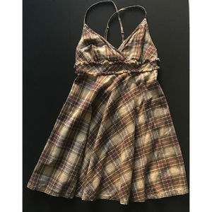 NWT Free People Dress Boho Plaid Linen Jumper 10